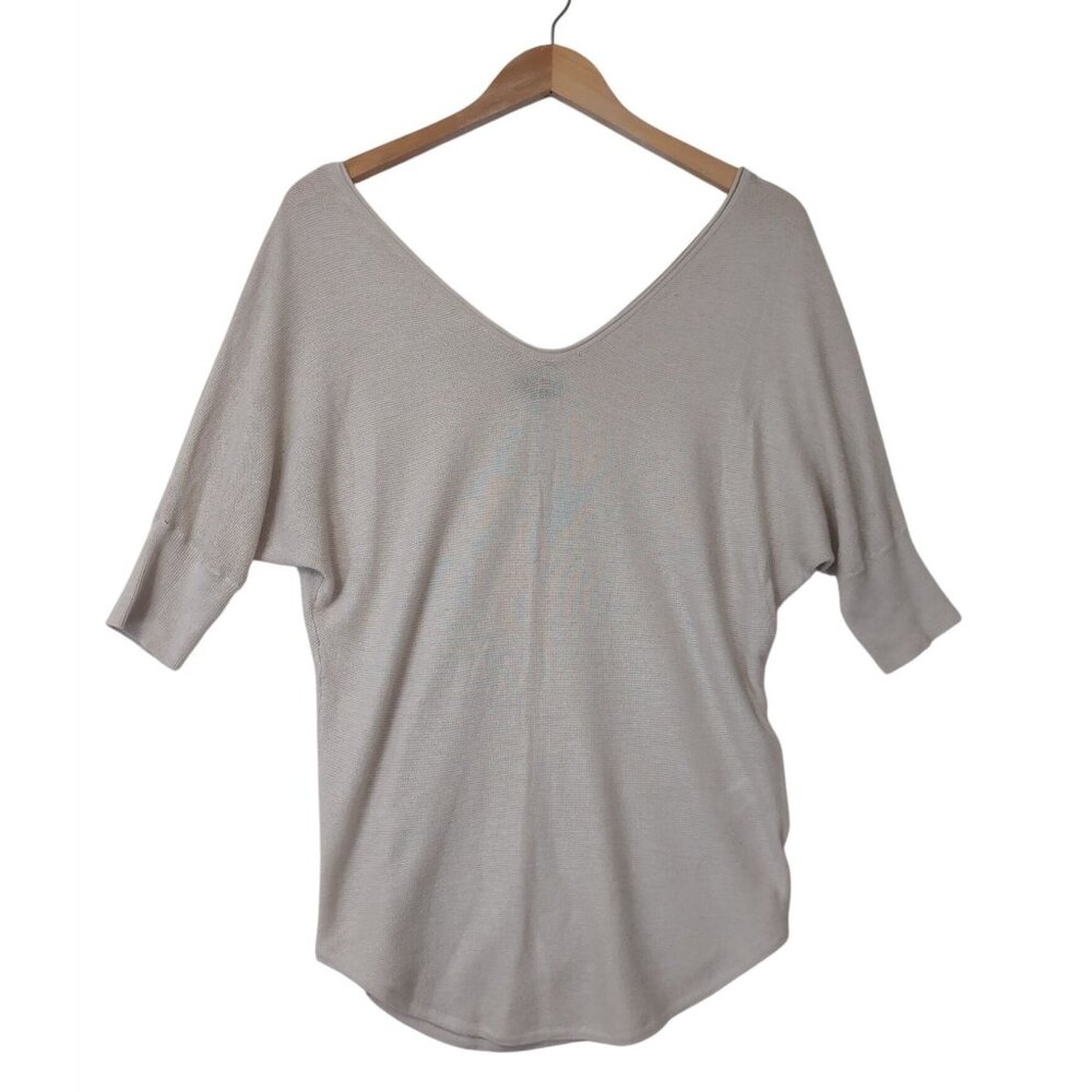 Express Knit Top Womens XS Beige Dolman Sleeve V-Neck Lightweight Neutral Layer
